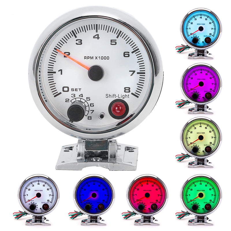  [AUSTRALIA] - Automotive Tachometer 3.75in Car Tachometer Gauge, 0-8000 RPM Tachometer Speedmeter with 7 Background for Most 4/6/8 Cylinder 12V Gasoline Powered Vehicles