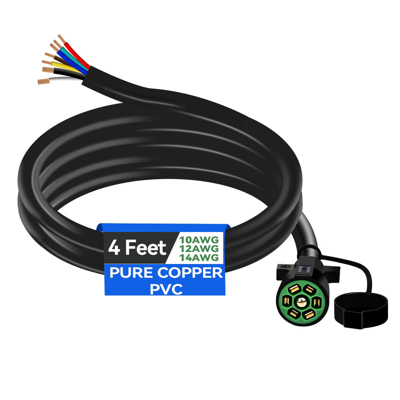 4 FT 7 Pin Trailer Plug Heavy Duty Trailer Wire Extension Pure Copper 7 Wire Trailer Wiring Harness Kit with Dust Cover 7 Way Trailer Plug Cord for RVs Trailers Campers 7P-4 FT