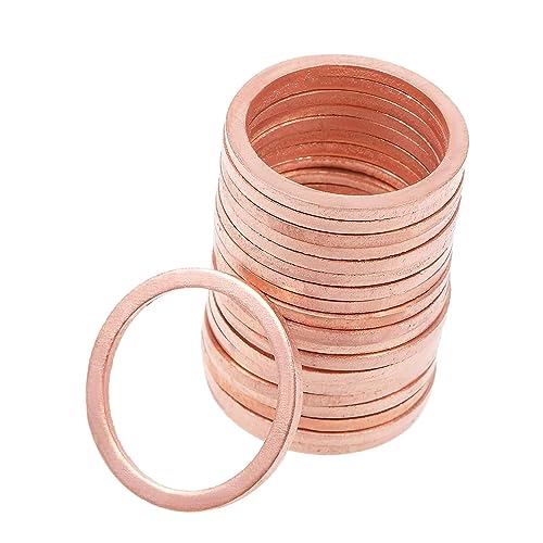 M18 Flat Washer Copper Sealing Ring, 18mm ID 22mm OD 1.5mm Thickness Metric Sealing Gasket, 50 Pieces