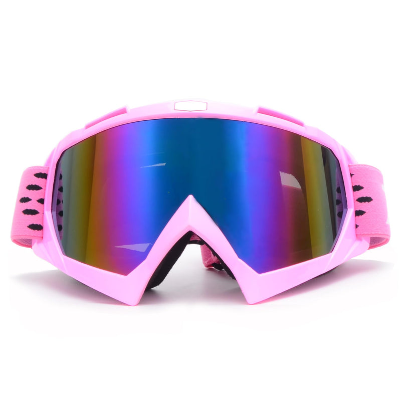 Dirt Bike Goggles ATV Goggles Motocross Off Road Goggles Motorcycle Riding Racing MX UTV Goggles Windproof Dustproof Scratch Resistant Anti UV Goggle for Adults Men Women and Youth Pink Frame+color Lens