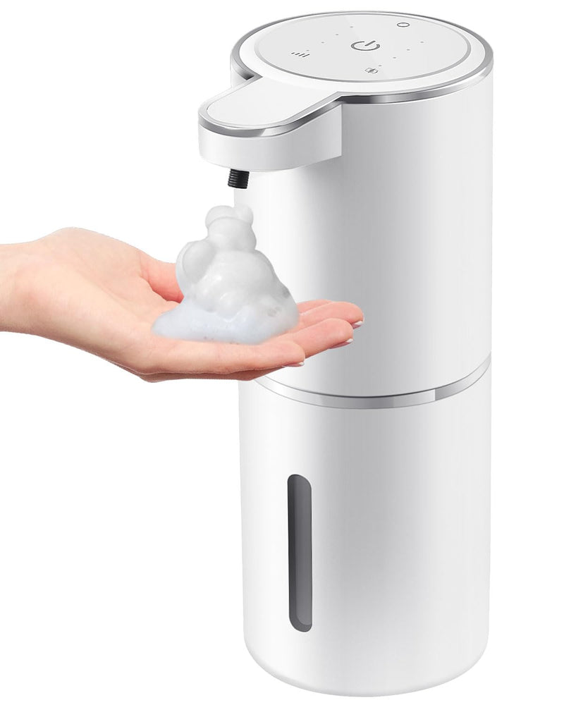 Automatic Foaming Soap Dispenser, 4-Level Adjustable Foam, Wall Mount, USB Rechargeable, 12.8oz/380ml, Touchless Hand & Dish Soap Dispenser for Bathroom, Kitchen, Hotel, Restaurant White