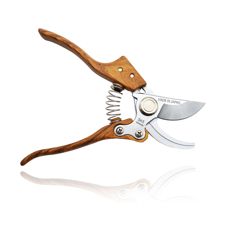 TONMA Bypass Pruning Shears [Made in Japan] 8 inches Professional Garden Shears, Japanese Secateurs Hand Pruner Hedge Clippers, Aluminum Alloy Handle Bypass Pruning Shears (Wood Grain)