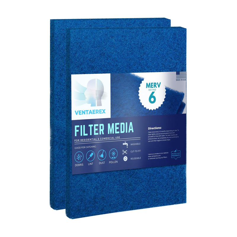 16x20x1 Reusable Air Filters - Made in USA - MERV 6 Washable AC HVAC Furnace Fan Coil Filter Media - Cut to Fit - Synthetic Alternative to Hog’s Hair Filter - 2 Pack