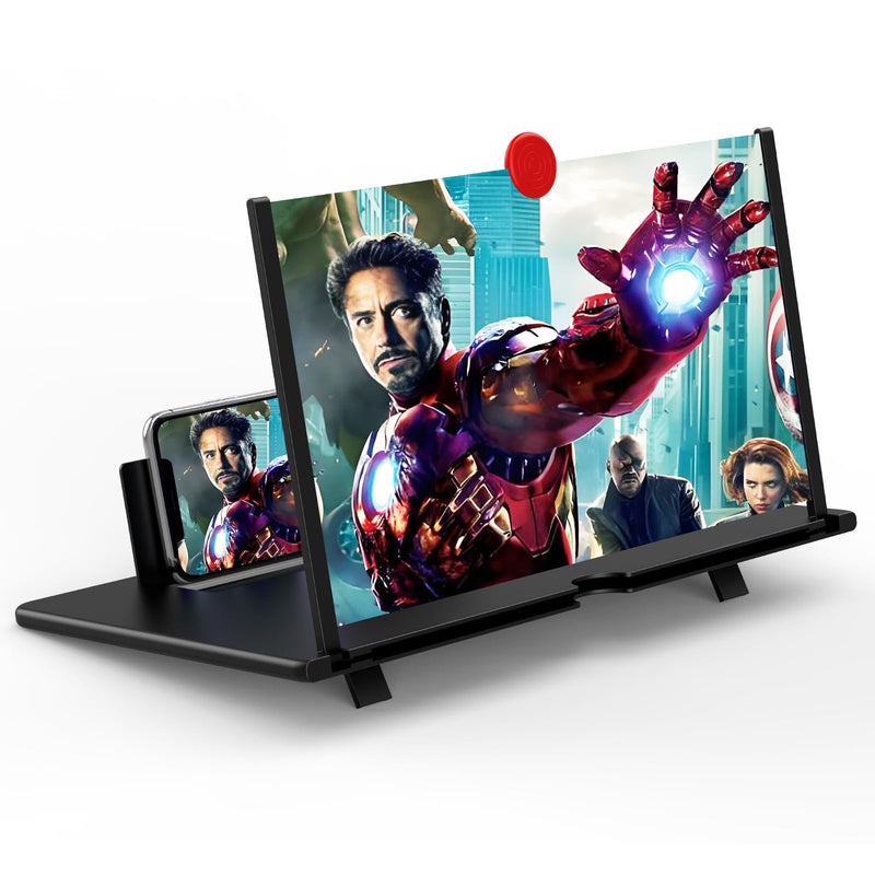 18" Screen Magnifier for Cell Phone,3D Magnifying Projector Screen Enlarger Expander for Movies, Videos, and Gaming, Foldable Phone Stand with Screen Amplifier, Compatible with All Smartphones Bkack-18inch