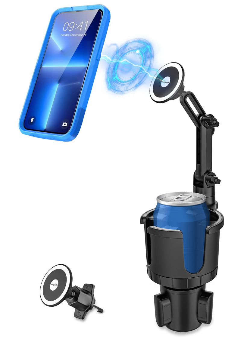 Magnetic Cup Holder Phone Holder for Car Mount [Upgraded 4-in-1] Magsafe Cell Phone Mount for Cup Holder & Air Vent, Magnet Phone Drink Holder Expander for iPhone 15 14 Pro Max & All Phones