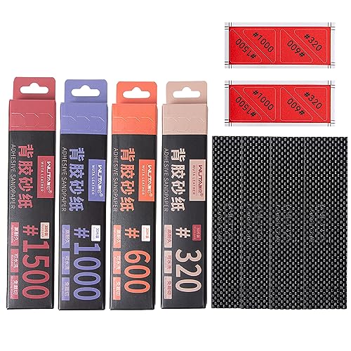 WUTA 4PCS Carbon Fiber Board Adhesive Sandpaper Plate Strength & Lightweight Carbon Sheets for Leathercraft, Woodworking, Metal, Plastic, Automotive, Sanding Blocks Set F