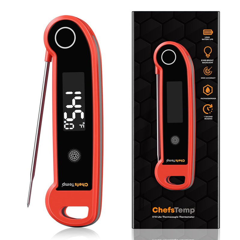 ChefsTemp Digital Instant Read Meat Thermometer with Ambidextrous Backlit for Grilling, Food, BBQ, Kitchen Cooking, Oil Deep Frying & Candy (Red) Red