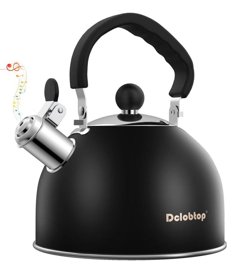Premium Stainless Steel Tea Kettle for Stove Top - 2 Quart Classic Stovetop Teapot, Loud Whistle Kettle with Ergonomic Handle - Ideal for Hot Water & Tea,Coffee & Kitchen Decor(black) Black