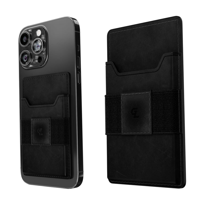  [AUSTRALIA] - Groove Life Black Leather Groove Wallet Go - Men's Minimalist Interchangeable microsuction technology Credit Card Holder with Magsafe, cash strap. Lifetime Coverage Black Leather Go
