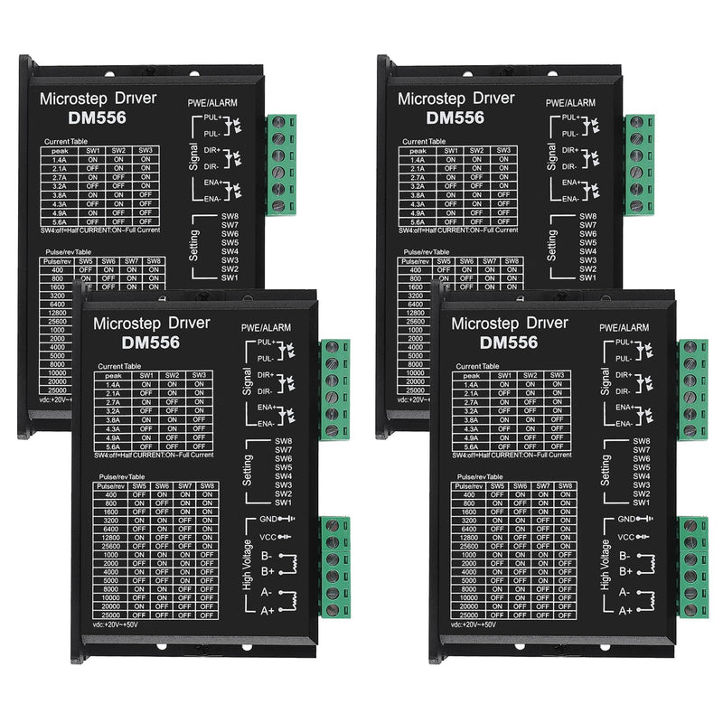 ACEIRMC DM556 CNC Digital Stepper Driver - 2-Phase Stepper Motor Controller, 20-50V DC Max 5.6A, 128 Subdivision for Nema 23, 24 and Nema 34 Motors (4pcs)