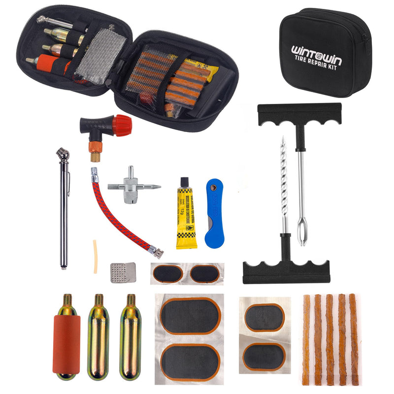 CO2 Tyre Tire Inflator Tire Repair Kit Motorcycle Tire/Tube Flat Repair Kit for Tube and Tubeless Tires Repair,Emergency Tool Kit for ATV Bike