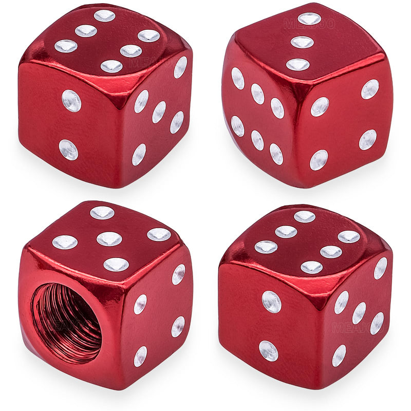4PCS Dice Style Tire Valve Stem Caps, with O Rubber Ring, Universal Aluminium Alloy Dustproof Tire Valve Stem Covers for Cars, SUV, Trucks, Bikes, Motorcycles, Bicycles(Red) 4 pcs Dice-Red