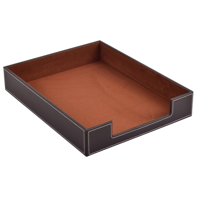 PU Leather 1-Layer Stackable Office File Document Tray Case Rack Paper Letter Tray Desk File Document Organizer Holder (Coffee) Coffee