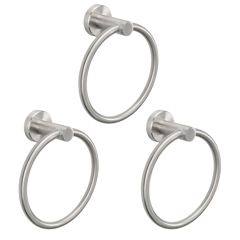 NearMoon Bath Towel Ring, Bathroom Hardware Accessories-Thicken Stainless Steel Hand Towel Holder for Bathroom, Modern Round Towel Hanger Wall Mounted (Brushed Nickel, 3 Pack) Brushed Nickel