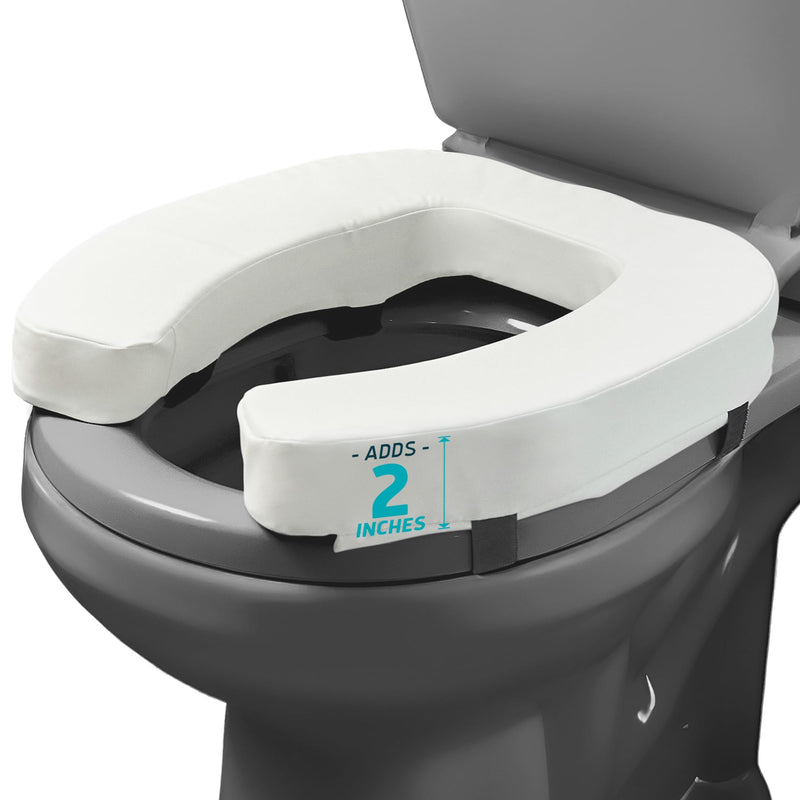 Lunderg Padded Toilet Seat Riser for Seniors - Adds 2 inches. Universal Fit - FIRM Raised Toilet Seat Cushion with High-Density Foam for Enhanced Comfort & Elevation. Post-Surgery Must have (White) White