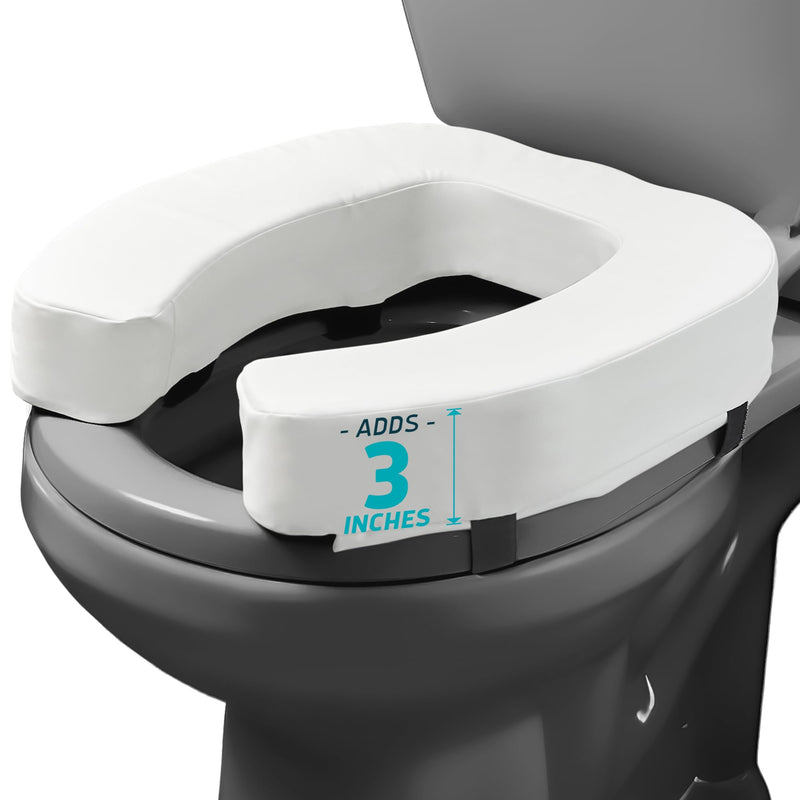Lunderg Padded Toilet Seat Riser for Seniors - Adds 3 inches. Universal Fit - FIRM Raised Toilet Seat Cushion with High-Density Foam for Enhanced Comfort & Elevation. Post-Surgery Must have (White) White