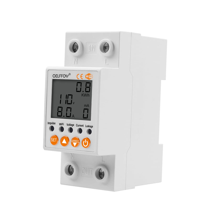 WiFi Circuit Breaker Smart Miniature Circuit Breaker - Single Phase AC85-300V 63A, Din Rail Mount, for Leakage, Over/Under Voltage and Over Current Protection (Top Input, Bottom Output) White (Top Input, Bottom Output)