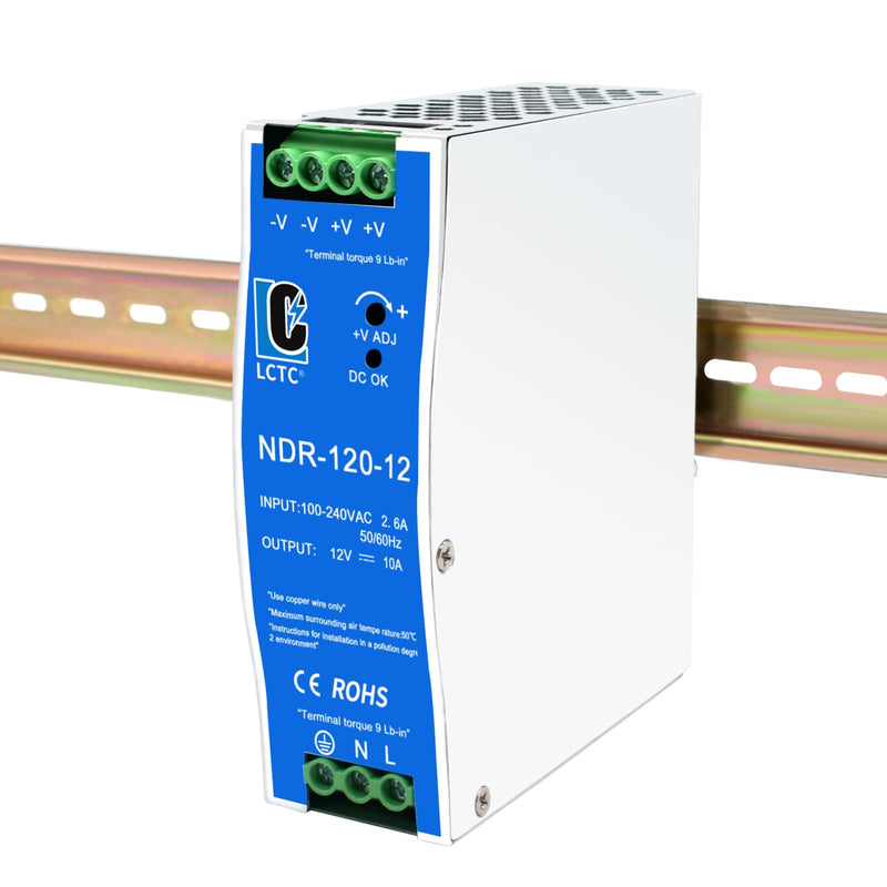 NDR120-12 DC 12V Din Rail Power Supply Slim 120w 10A(Input:100-240VAC,Output:12VDC,50/60HZ) Switching Adapter(Volts_of_Direct_Current, 12) 1