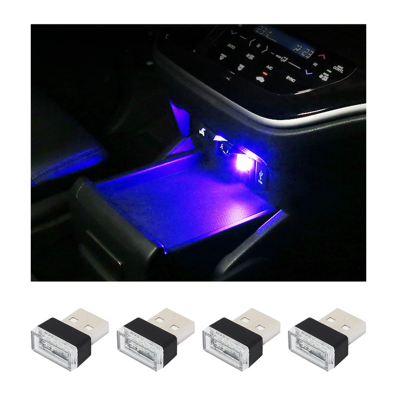 Augeny 4 PCS USB LED Car Interior Atmosphere Lamp, Plug-in USB Decor Night Light, Portable Auto Ambient Lighting Kit, Universal Vehicle Interior Accessories for Most Cars (Blue) Blue