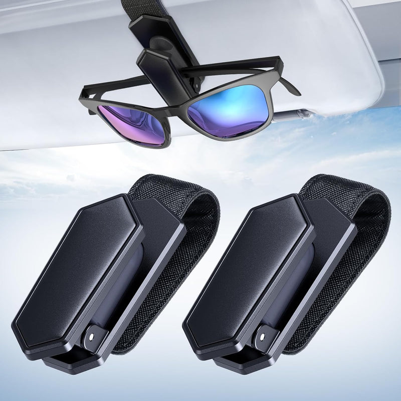 Veharvim One-Handed-Operation Sunglasses Holder for Car, Visor Sunglass Holder Clip, Car Accessories Interior, Universal Fit Silicone Padded Visor Sunglass Holder Car, Unmatched Durability 2 Pack