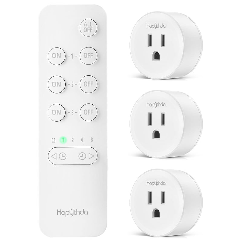 Remote Control Outlet Plug with Countdown Function, 15A/1500W, 500 Feet RF Range Wireless Light Switch, No Wiring Needed Remote Outlet for Small Electrical Appliance,3 Outlets & 1 Remote 3 Outlets & 1 Remote
