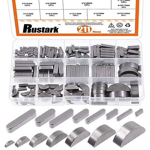 211Pcs 2 Styles Metric Key Stock & Woodruff Key Assortment Kit Half Moon Semicircle Bond Key Flywheel Key Round Ended Feather Key Parallel Drive Shaft Keys Assortment for Mechanical Industry