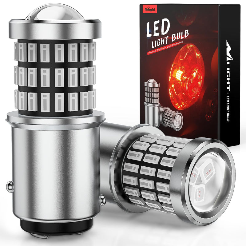 Nilight 1157 LED Bulb 2PCS 57LED Red 2057 2357 BAY15D 7528 Brake Stop Light Turn Signals Light Tail Light with Projector Replacement for Trucks Cars Motorcycles 1157/2057/2357/BAY15D/7528