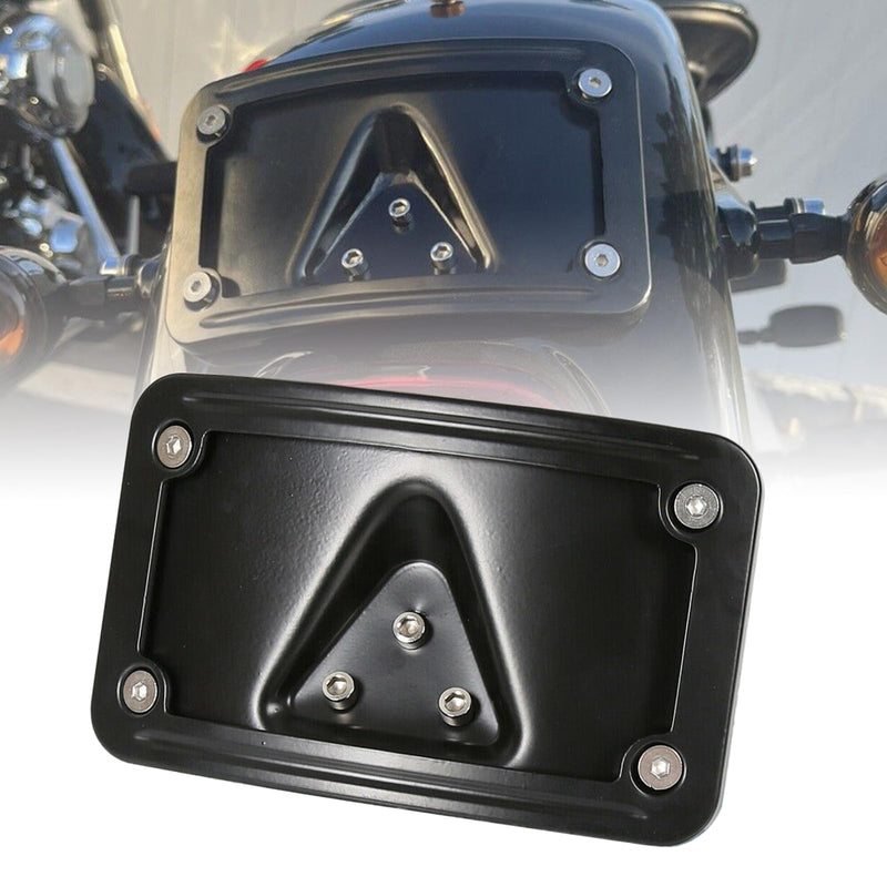 3148 Curved Laydown License Plate Mount with Frame Compatible with Harley Davidson 3 Hole Mount (Black) Black