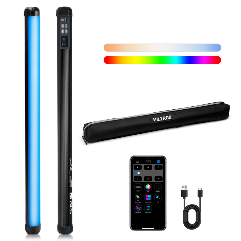 VILTROX 58cm 20W RGB Light Stick,1920LM 2500K~8500K TLCI≥97 LED Photographye Tube Light, Phone Control RGB Photo Lamp for YouTube, TikTok, Game Streaming, Party Bar (K60) Single