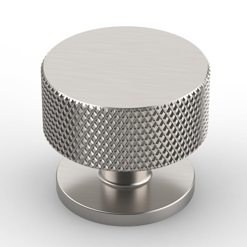 Amerdeco 10 Pack Brushed Satin Nickel Knurled Cabinet Knobs Single Hole 1.2 Inch Diameter Round Drawer Knobs for Bathroom Cabinets K0017 Knob