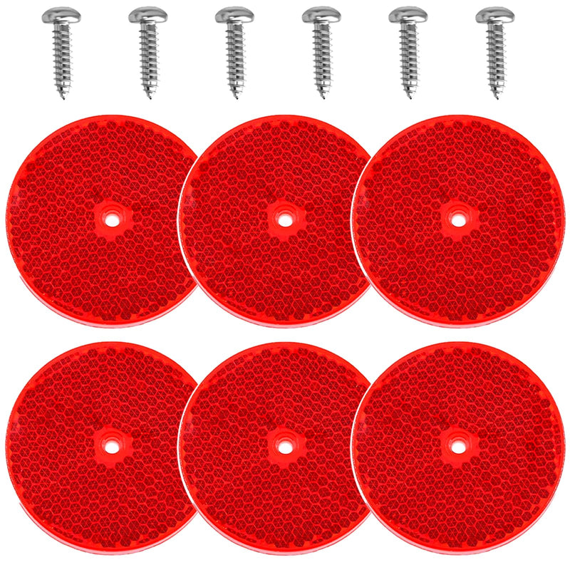 smseace 12pcs Safety Reflectors Red Round Reflectors 3inch with Stainless Steel Screw Used for Mailboxes,Driveway,Tunnels,Post,Cars,Trailer Reflector Round-6pcs