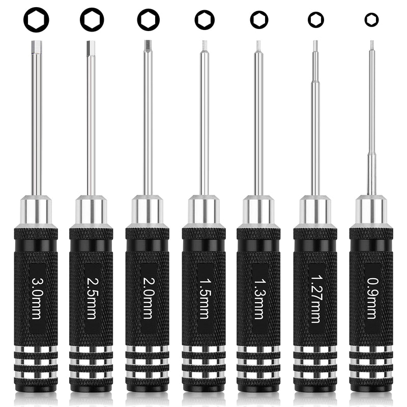 RC Tool Kit,7PCS Hex Precision Screwdriver Set with 0.9/1.27/1.3/1.5/2.0/2.5/3.0mm Hobby Tools Hexagon Wrench Repair Tools Compatible with SCX24 Traxxas Redcat RC Cars Trucks Clear