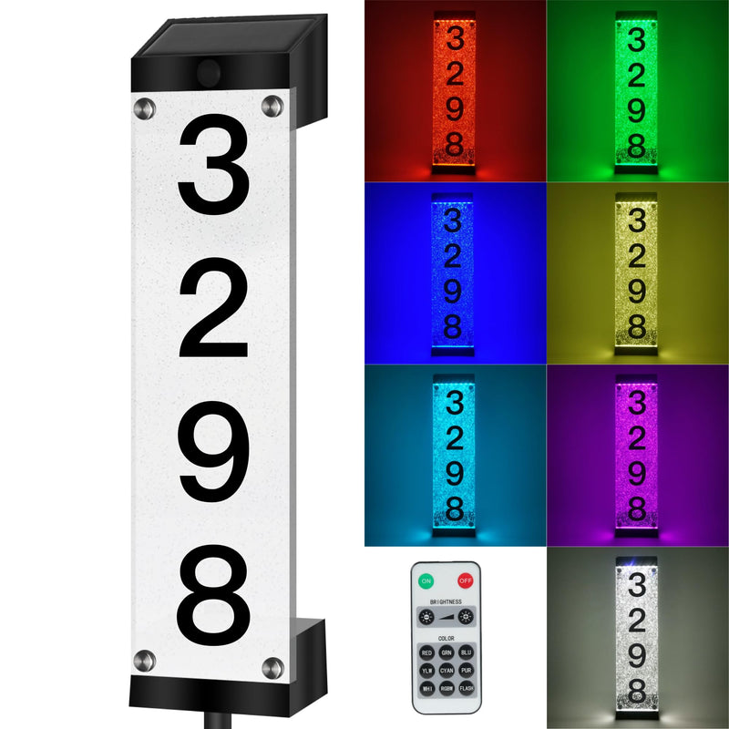 Solar Address Numbers for House, Waterproof LED House Numbers for Outside Modern, Illuminated Solar Address Signs with Remote Control for Streets, Family Yards and Homes multicolor 1 PCS