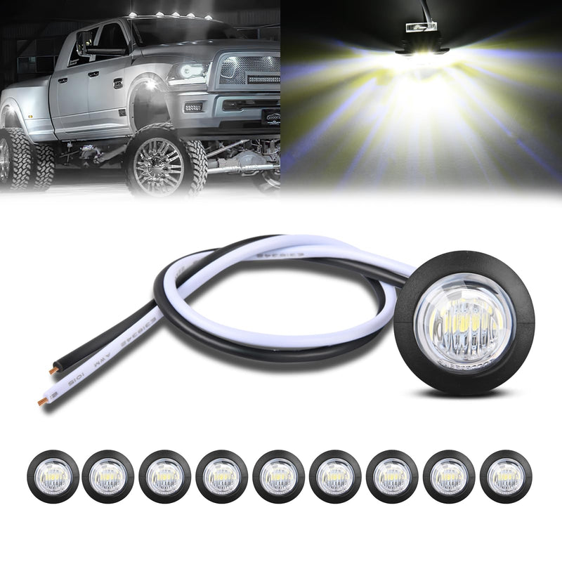 GOOACC 3/4 Inch Bullet Side Marker Light 10PCS White Round Clearance LED Front Rear Indicator Light for Trailer Van Caravan Boat Truck RV Car Bus