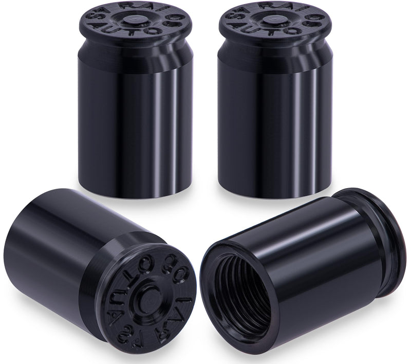 4PCS Bullet Shell Tire Valve Stem Caps, Aluminum Alloy Car Air Stem Cap, Universal Dustproof Tire Valve Stem Covers for Cars, SUV, Trucks, Bikes, Motorcycles, Bicycles (Black) 4 pcs Bullet-Black