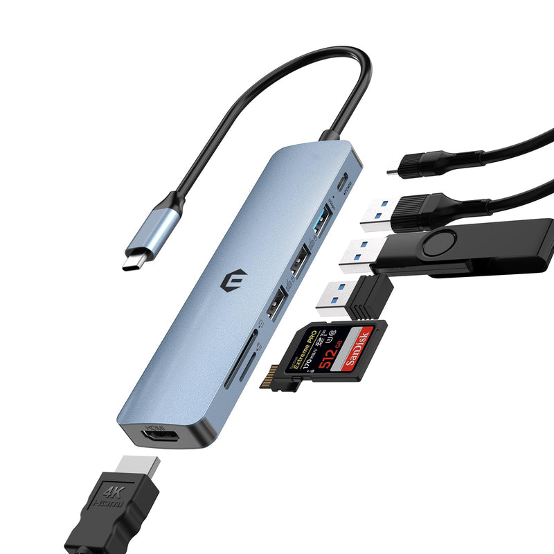 USB C Hub, oditton 7 in 1 USB Adapter Featuring 4K HDMI, 100W PD, USB 3.0 Ports, 2 x USB 2.0 Ports, SD/TF Card Reader Compatible with iMac, Surface, XPS, Thinkpad, Galaxy and More