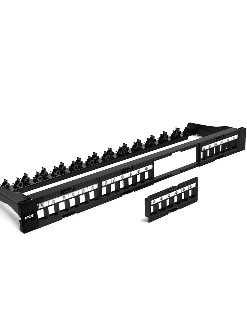 VCE Cat6 Patch Panel 24 Port, 1U Blank Removable Panel with Adjustable Rear Cable Management Bar for RJ45, HDMI, Coax, Speaker Keystones, 19 inch, 1 Pack
