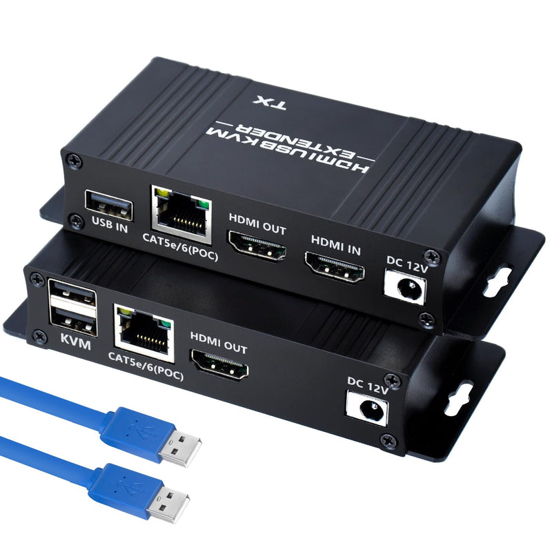 164ft HDMI KVM USB Extender, HDMI to RJ45 Over Cat5e/6/7, Zero Latency 1080p@60Hz USB Keyboard/Mouse Control, Single Power Plug & Play, for Home Theater Outdoor (Transmitter + Receiver)