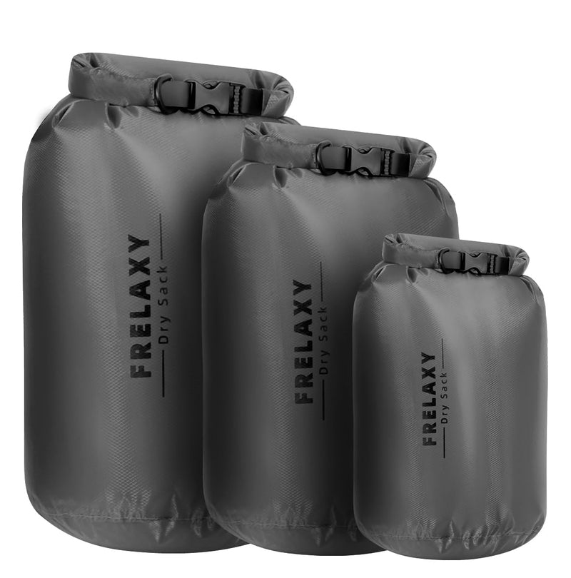 Frelaxy Waterproof Dry Bag 2 Pack/3 Pack, Lightweight Portable Dry Bags, 5L & 15L & 25L Durable Dry Sack Set Keep Gear Dry for Hiking, Camping, Boating, Backpacking, Kayaking (3 Pack - Gray) 3 Pack - Gray