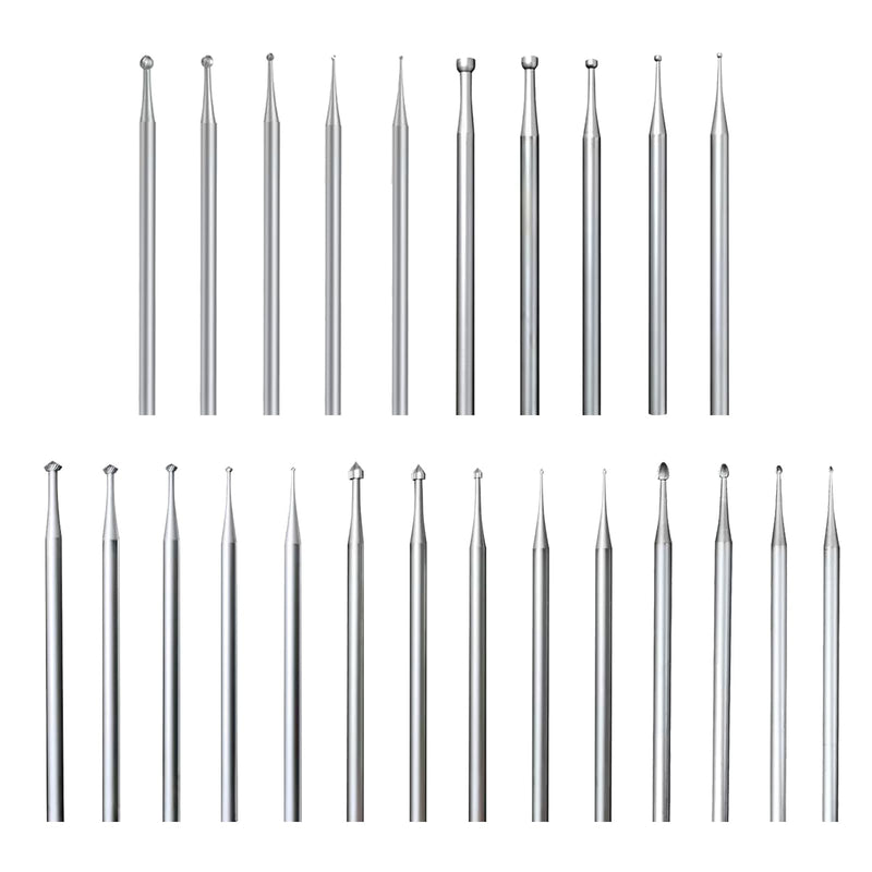24 Pcs Jewelry Burr Sets, 3/32'' Shank Round Ball Burs, Stone Setting Bits, Round Shape Cup Burr, 90º Hart Burs and Bud Bur Kits for Lapidary Marking