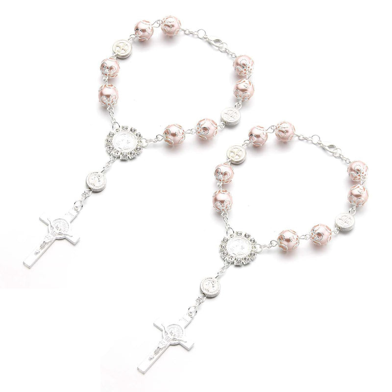 Ziciner 2 PCS Car Rosary, Personalized Blessing Rear View Mirror Hanging Decor, Auto Rearview Mirror Rosary Pendant, Car Interior Hanging Accessories (Pink) Pink-2PCS