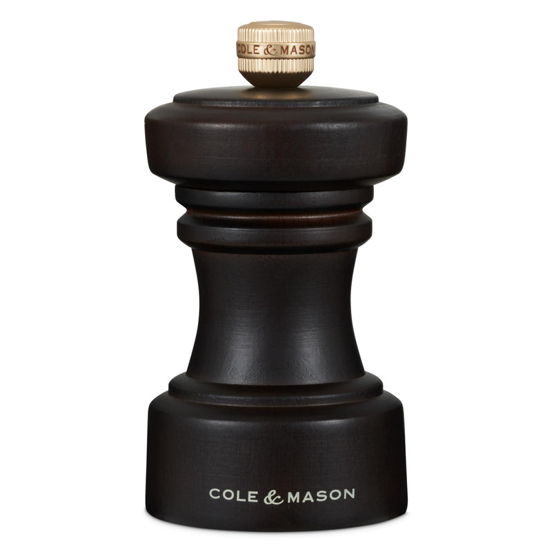 Cole & Mason Hoxton Mill - Table Black Pepper Grinder - Refillable Peppercorn Grinder - Kitchen & Home Accessory - Pepper Mill with Carbon Steel Mechanism - 4'', Chocolate Wood