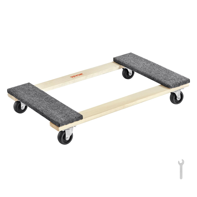 VEVOR Hardwood Furniture Moving Dolly, 30 in. x 18 in. 4 x 3 PP Swivel Casters, Heavy Duty Wooden Mover Dollies, Moving Cart with Wheels for Heavy Furniture, 1000 lbs. Capacity, 1 Pack 30in x 18in-1 Pack