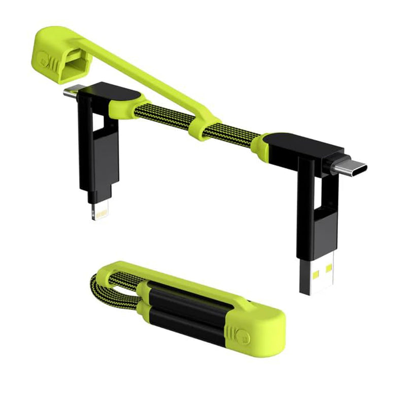 Rolling Square inCharge XL Pocket - 6-in-1 Portable Universal Charging Cable, USB-C, Lightning, USB-A and Micro USB, 100W Ultra-Fast Charging Power, 0.5ft/15cm, Black/Lime