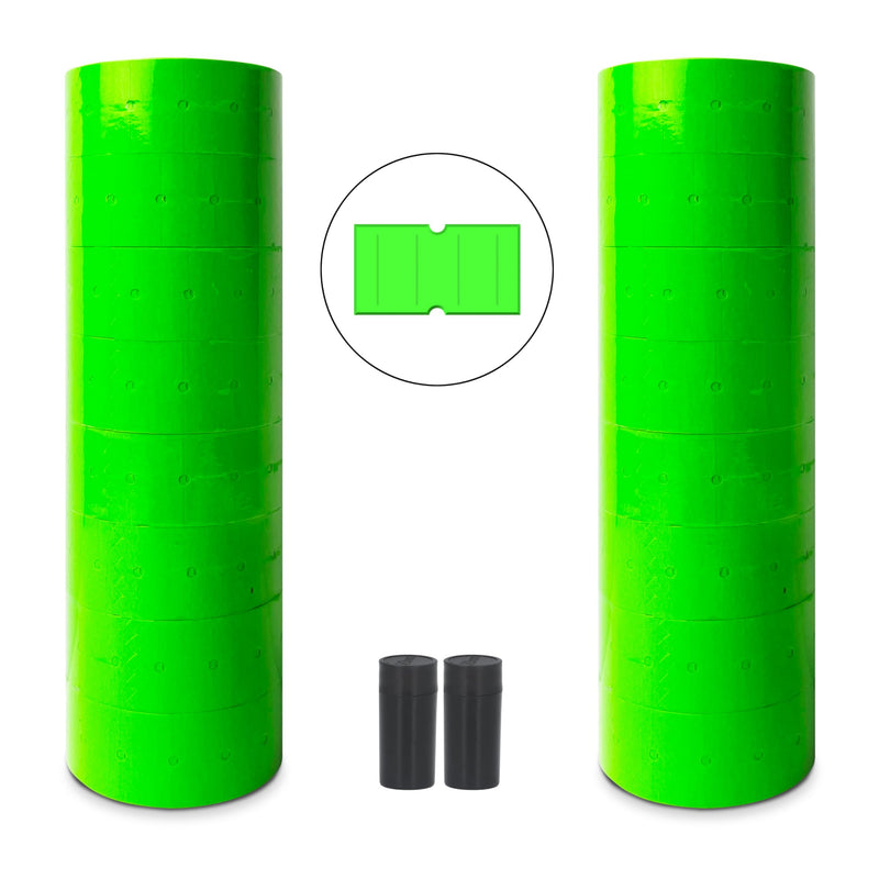MX 5500 Price Gun Labels, 20 Rolls, 10,000 Labels Total, Includes 2 Ink Rollers (Fluorescent Green with Security Slits) Fluorescent Green