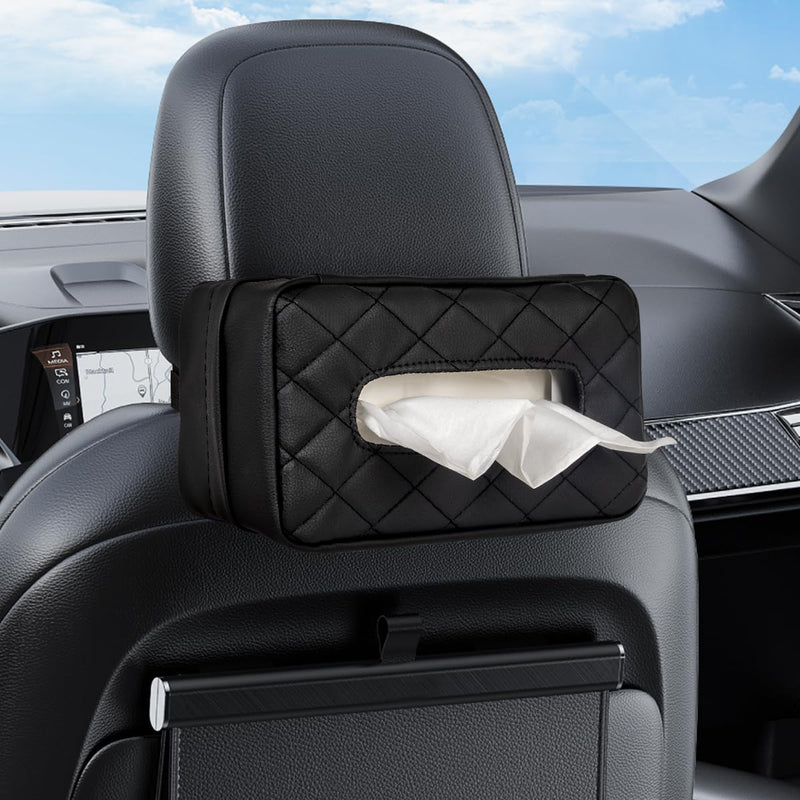 Car Tissue Holder, Standard Tissue Holder for Car Pu Leather Car Napkin Holder, Car Backseat Extra Large Tissue Organization Fit for 120-230 Tissues per Box 9.84'' x 4.72'' x 5.91'' (Black) Black