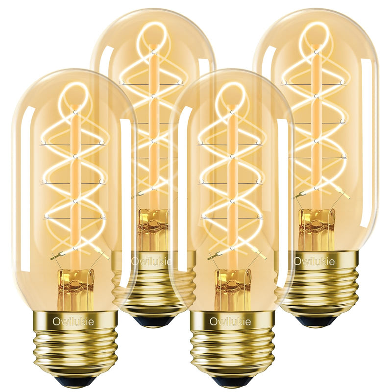 E26 LED Bulb 6W Equivalent 60 watt, Vintage Edison Bulbs, Warm White 2700K Amber E26 Edison Bulb dimmable,Tubular T14 T45 LED Light Bulb, AC120V,500lm,CR90+,Glass,Pack of 4 Amber 6w-2700k 4pcs
