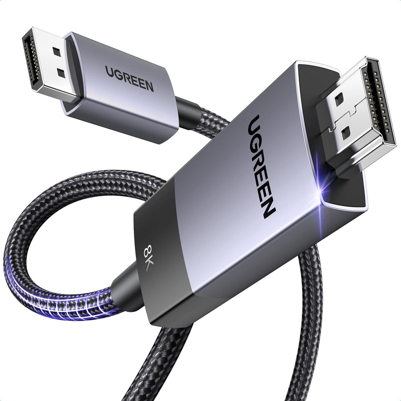 UGREEN 8K@60Hz 4K@240Hz Active DisplayPort to HDMI Cable, 6.6FT | Unidirectional DP 1.4 to HDMI 2.1 Cord Support 32.4Gbps, HDR, Dolby, HDCP2.3, Compatible with Monitor AMD NVIDIA HP HDTV