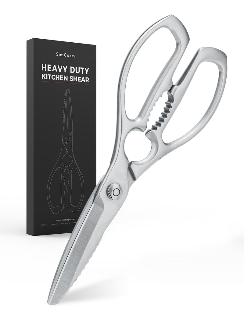 Heavy-Duty Kitchen Scissors Forged from Stainless Steel, Kitchen Shears for Food, Ideal Cooking & Culinary Scissors for Meat, Poultry and Vegetables, Dishwasher Safe, 5-Year Warranty Silver