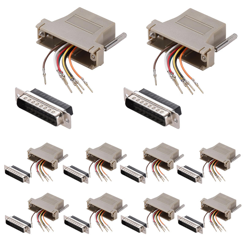 10PCS DB25 Male Ethernet Adapter, 25 Pin Serial Port Male to RJ45 Ethernet LAN Extend Modular Converter, M/F